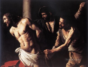 クリスチャン・イエス Painting - 柱のキリスト 宗教的カラヴァッジョ